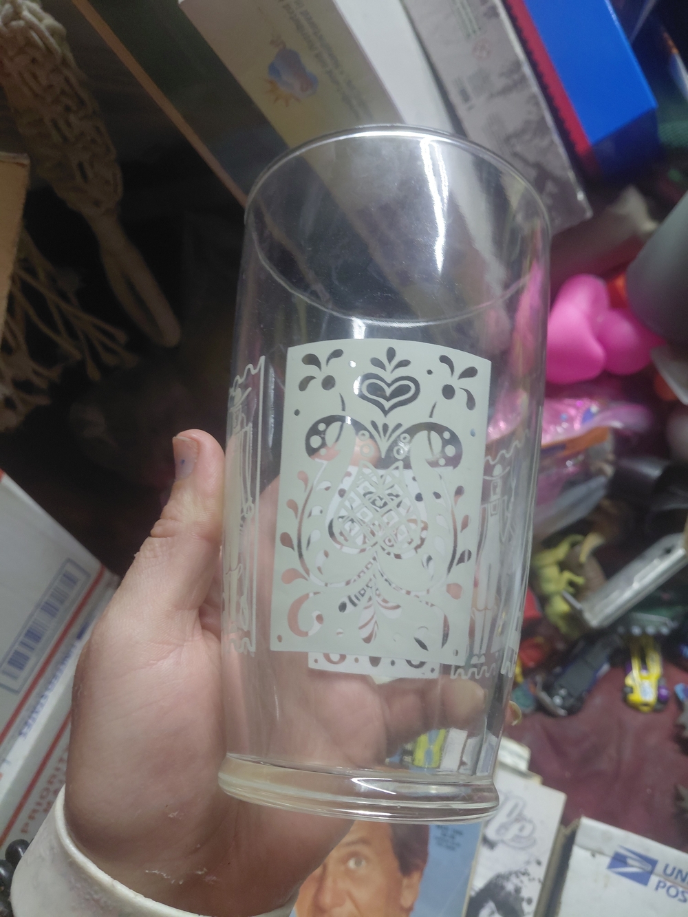 Anchor Hocking Clear Glass Tumbler with White Filigree Panels
